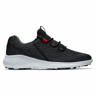 Men's Footjoy Flex Coastal Spikeless Golf Shoes Black/Red NZ-259961